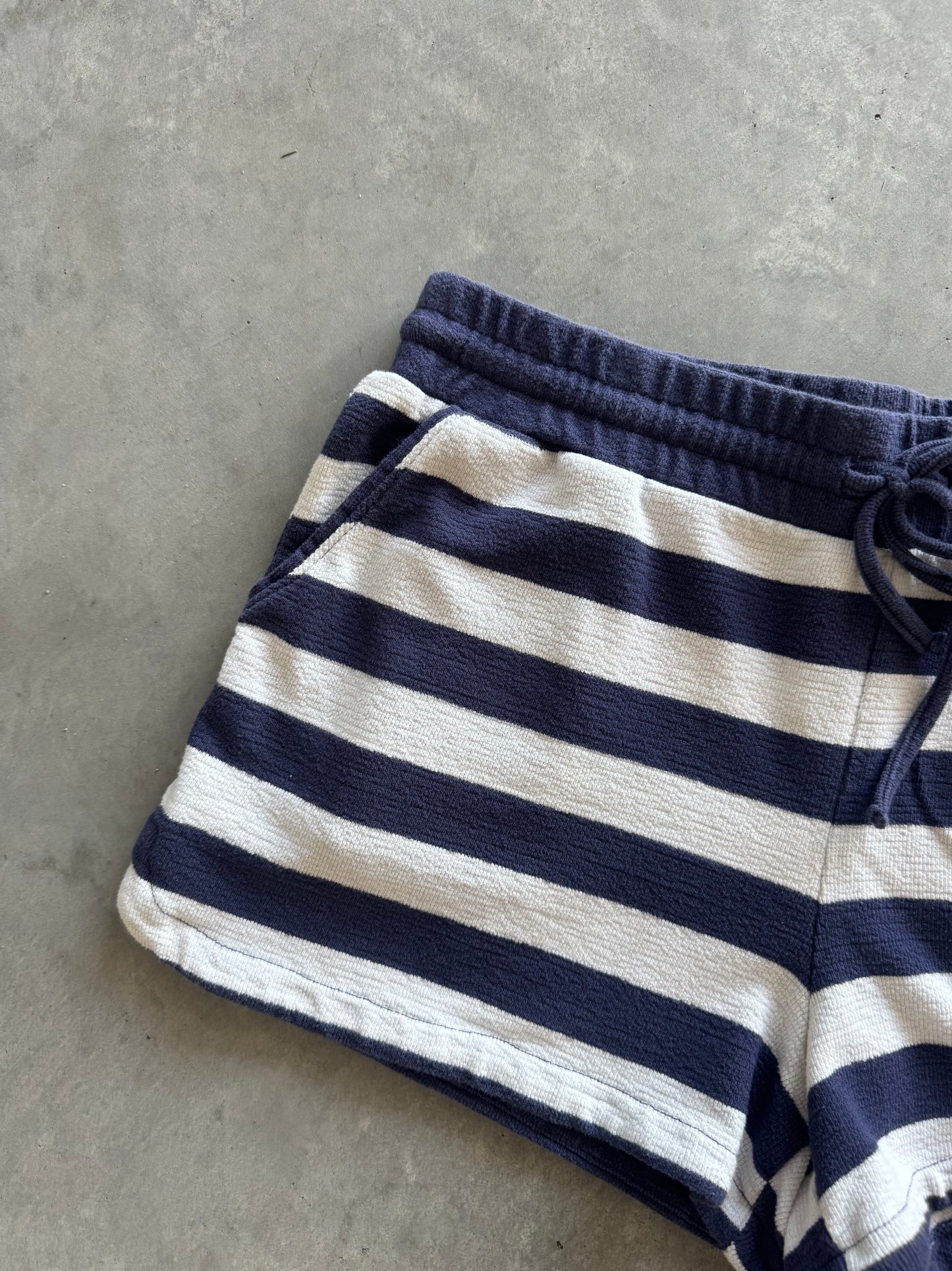 Blue & White Striped Terry Cloth Shorts - L