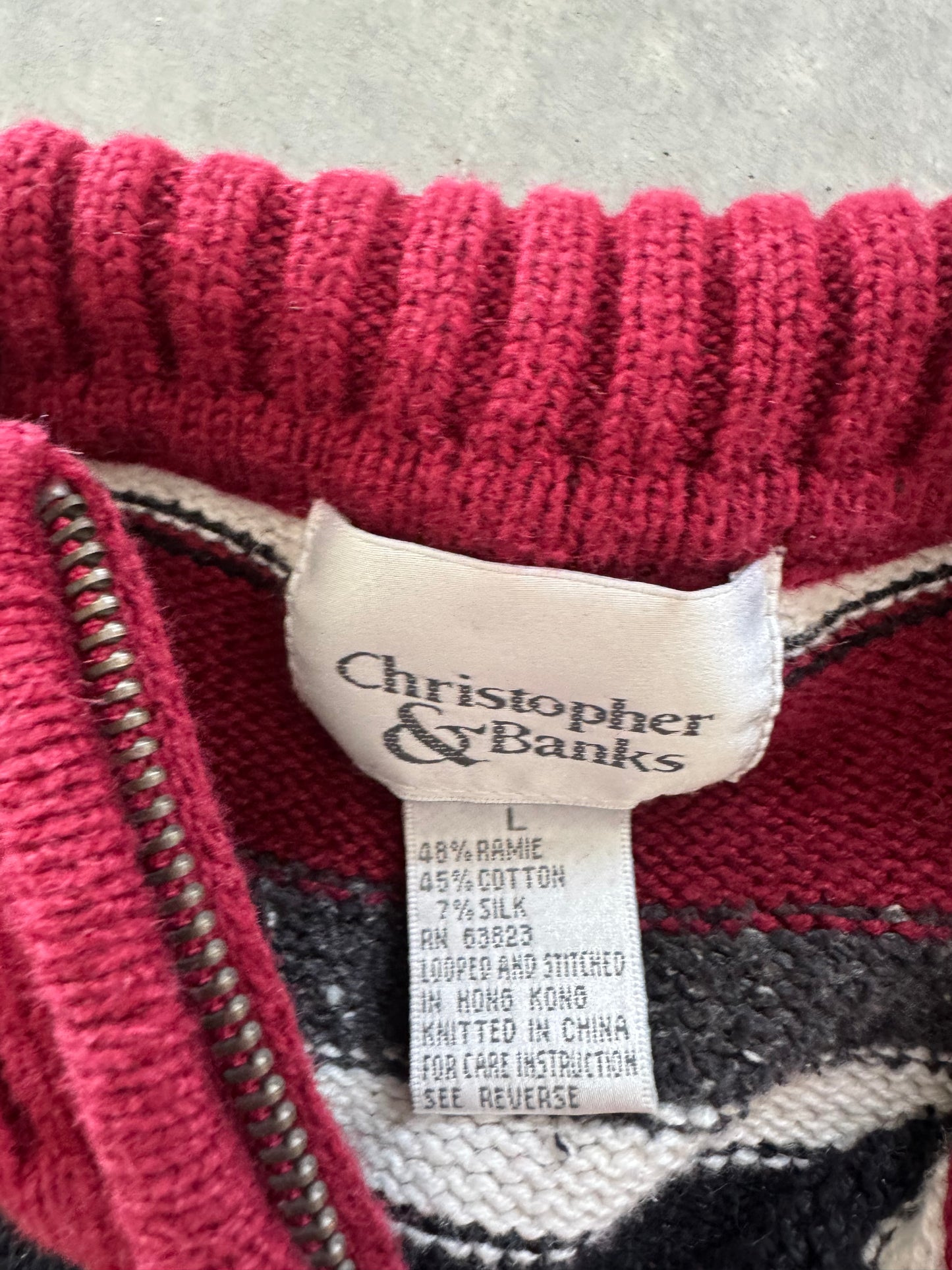 Vintage Striped Zip Up Sweater - L
