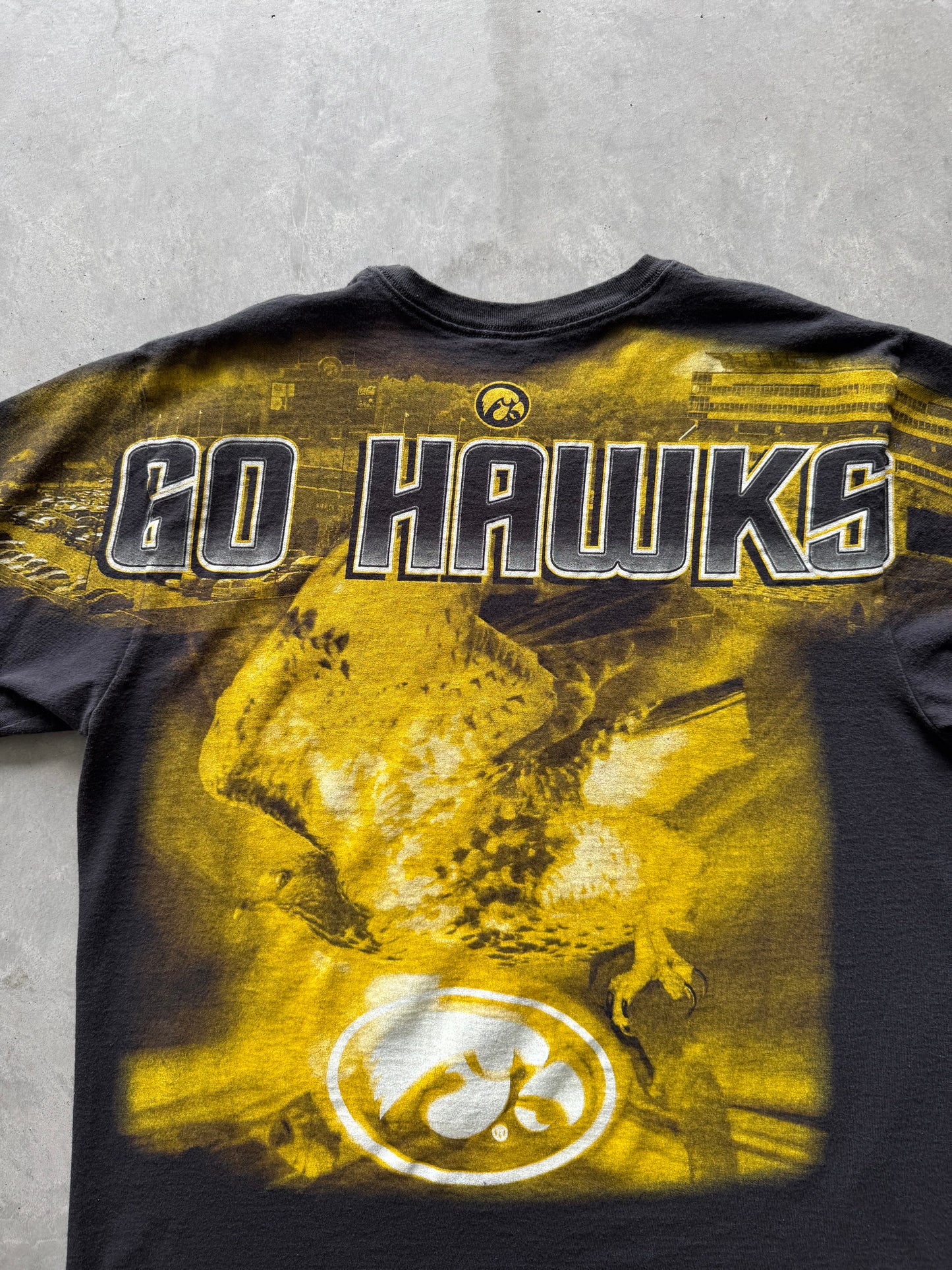 Vintage Iowa Hawkeyes All Over Print Tee - XL