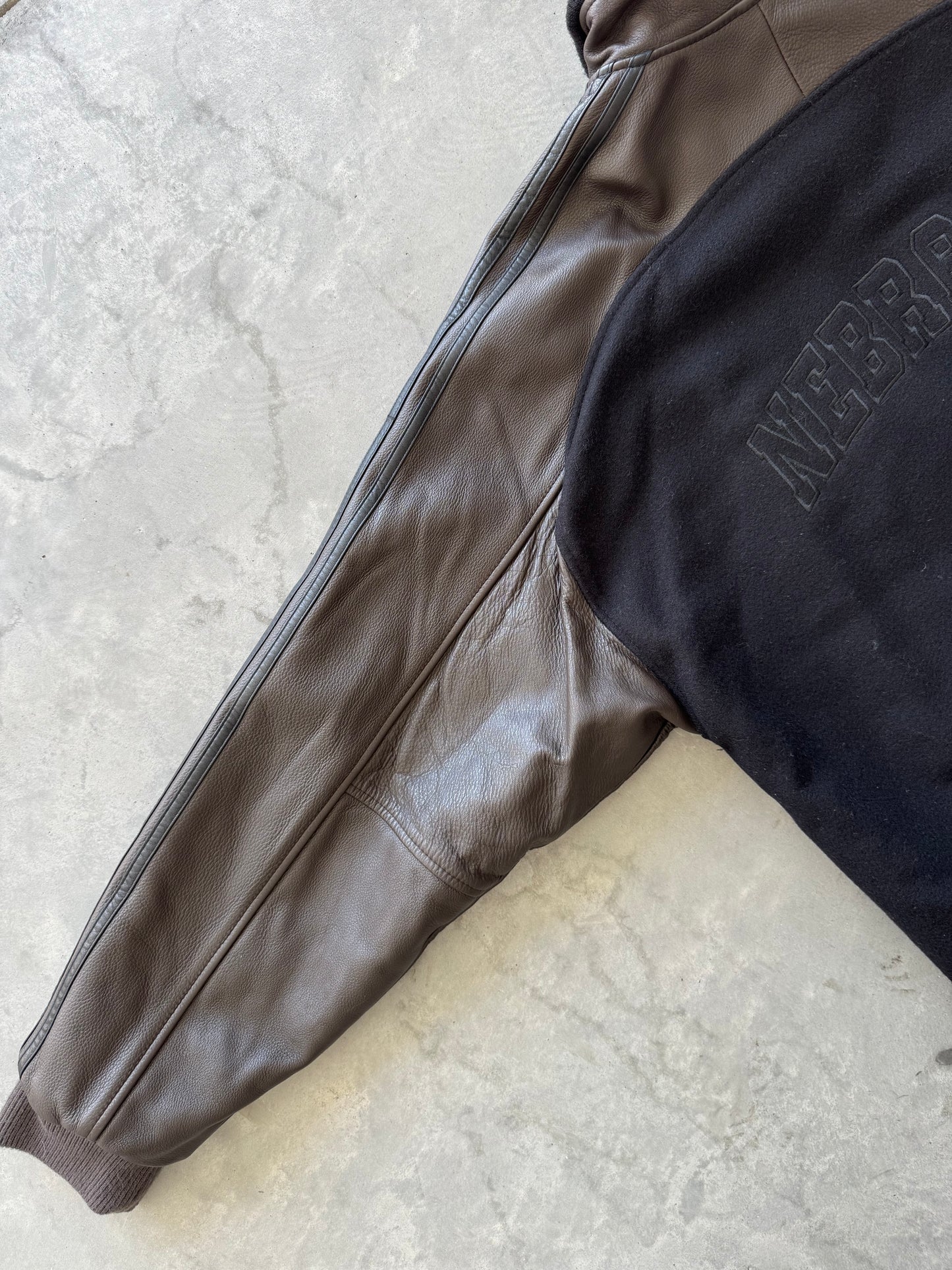 Vintage 90s Nebraska Adidas Leather Jacket - L