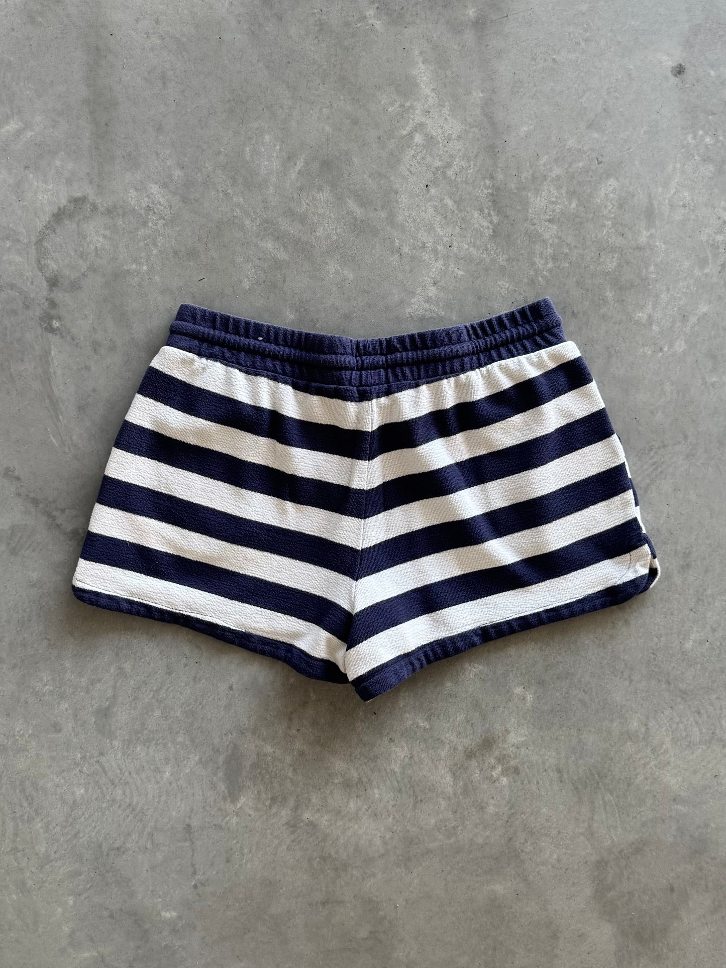 Blue & White Striped Terry Cloth Shorts - L
