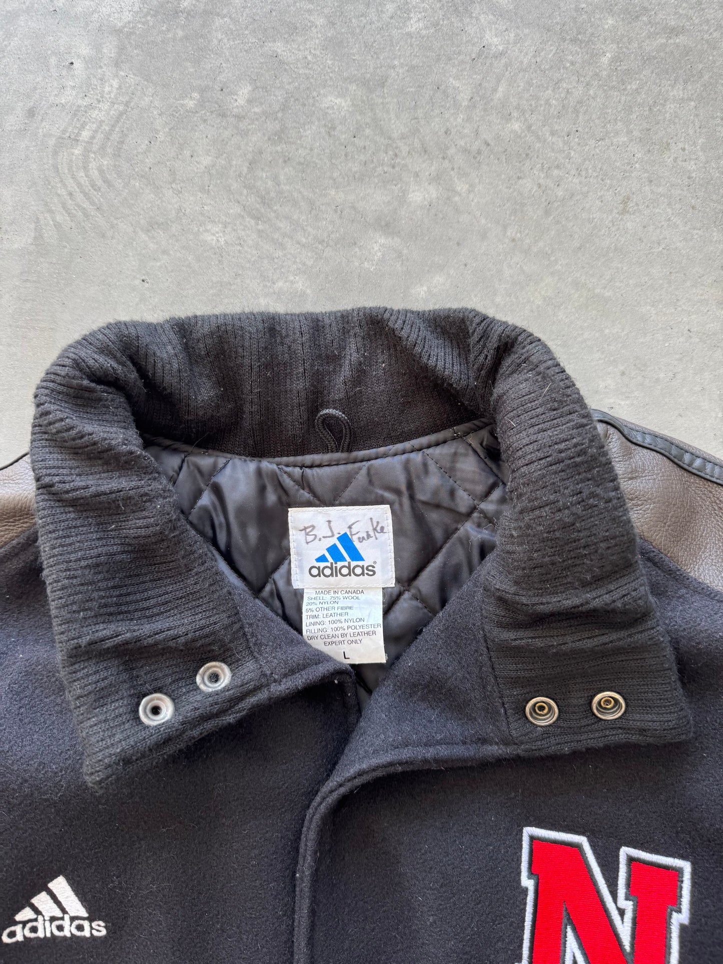 Vintage 90s Nebraska Adidas Leather Jacket - L