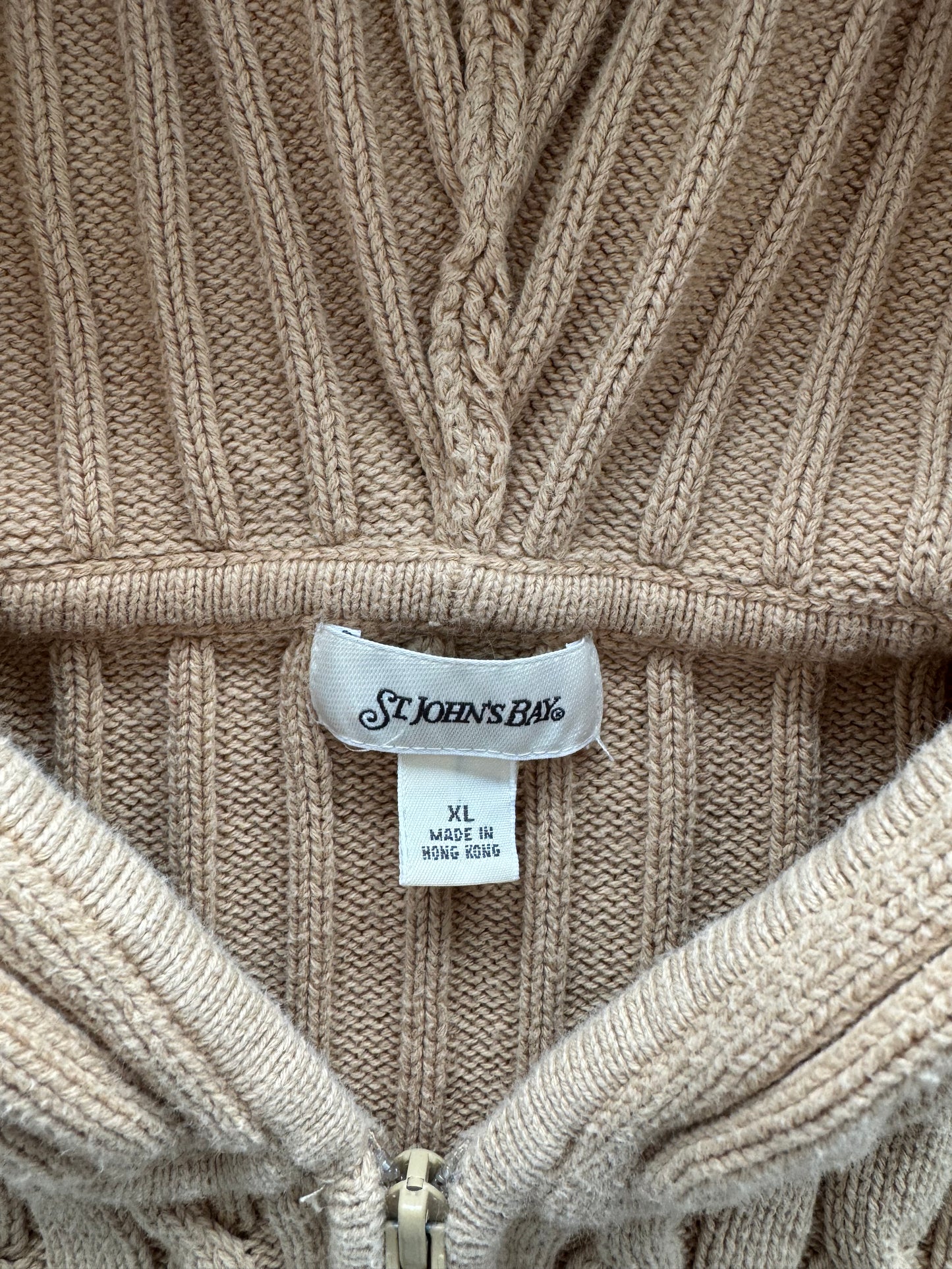Vintage Cable Knit Hooded Zip Up - XL