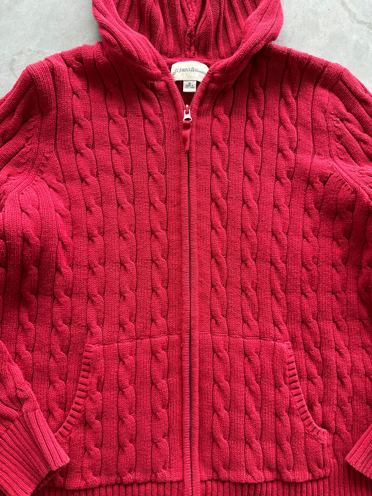 Vintage Cable Knit Hooded Zip-Up - XL