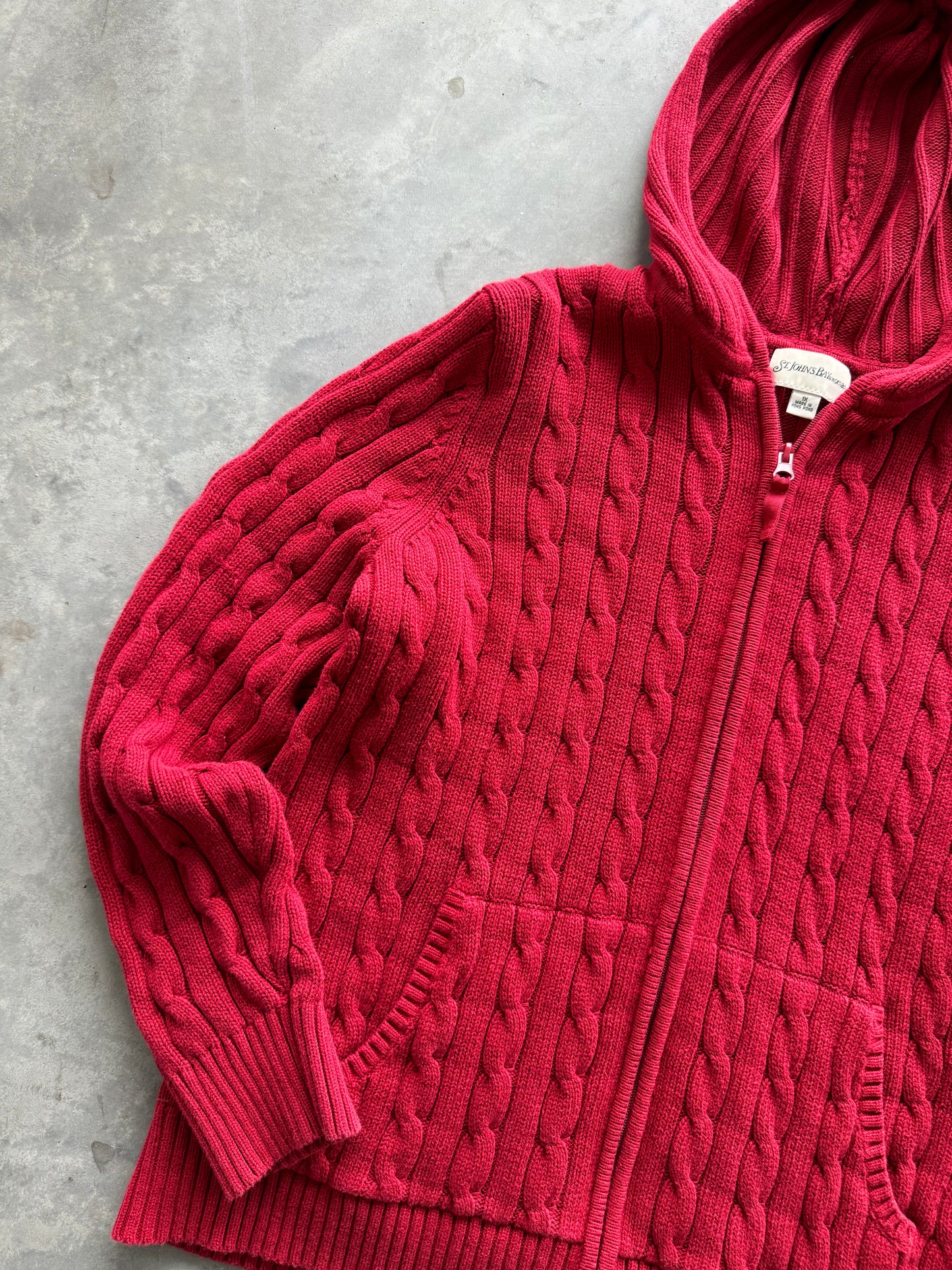 Vintage Cable Knit Hooded Zip-Up - XL