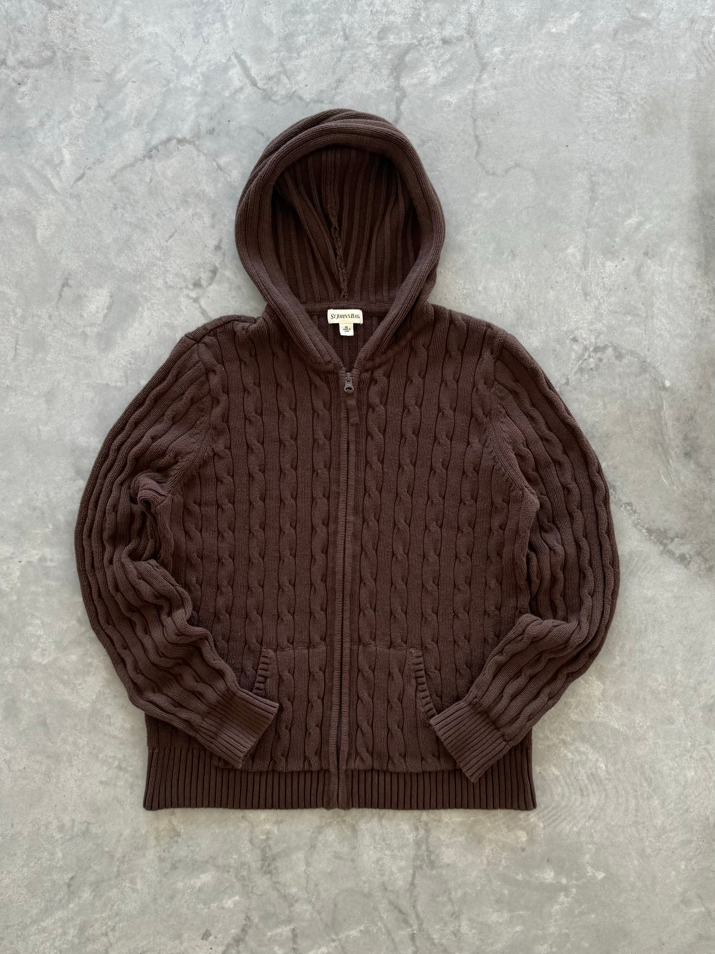 Vintage Cable Knit Zip Up Hoodie - XL