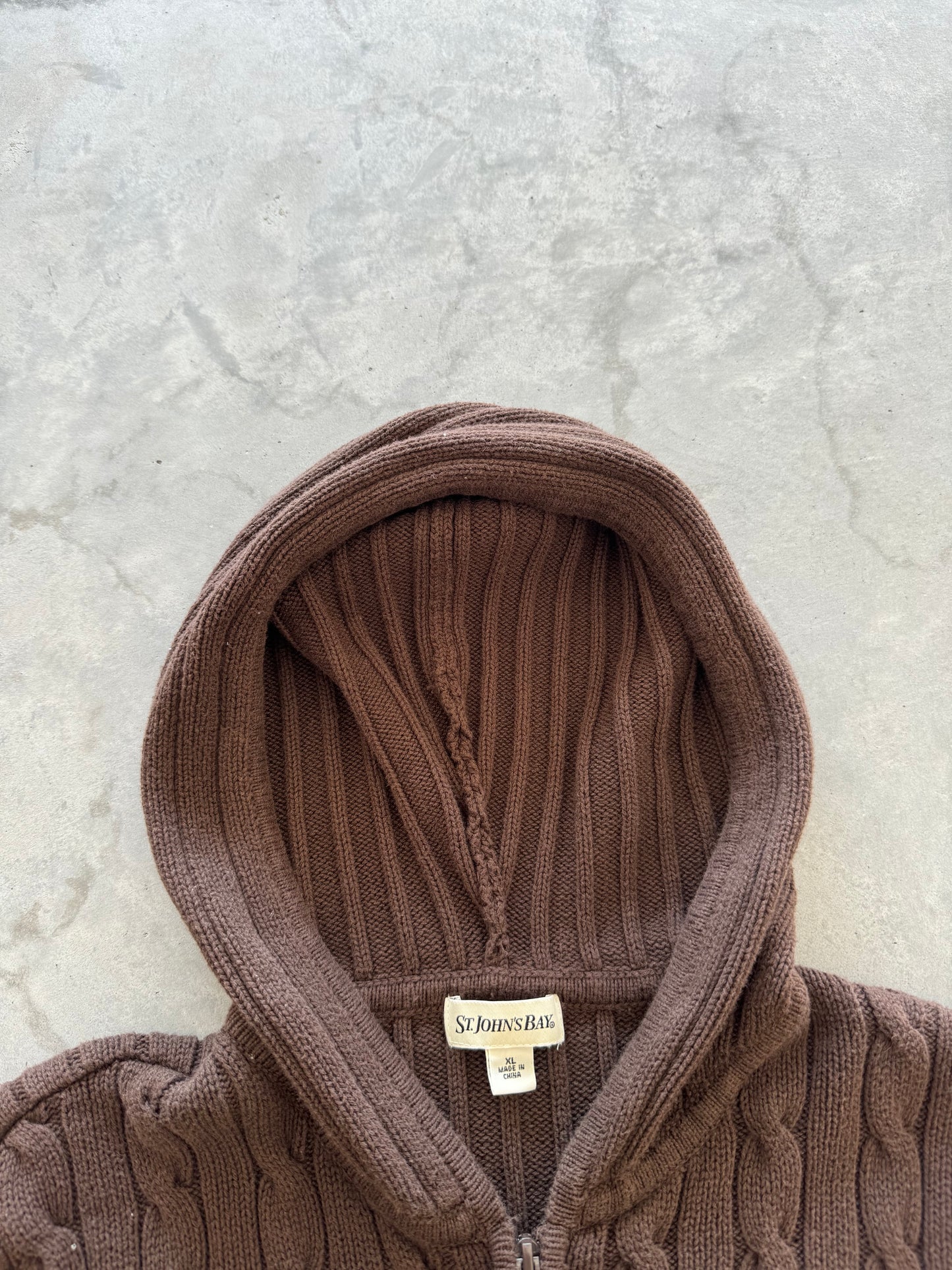 Vintage Cable Knit Zip Up Hoodie - XL