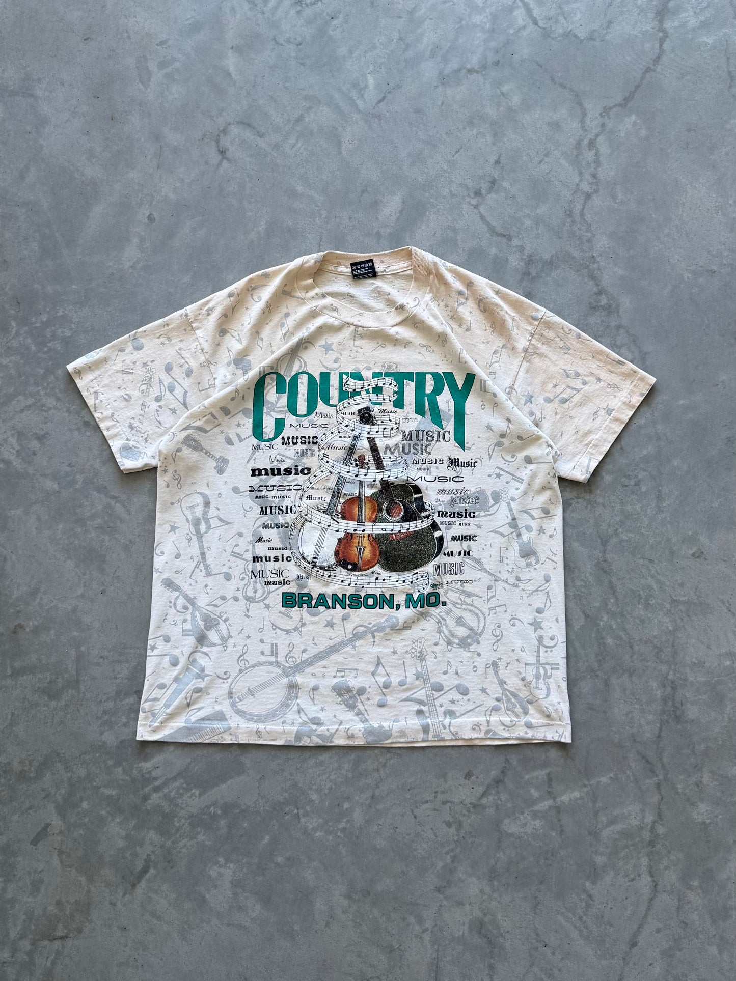 Vintage All Over Print Country Music Tee - XL