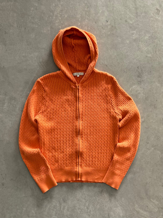 Vintage Cable Knit Zip Up Women’s Hoodie - L