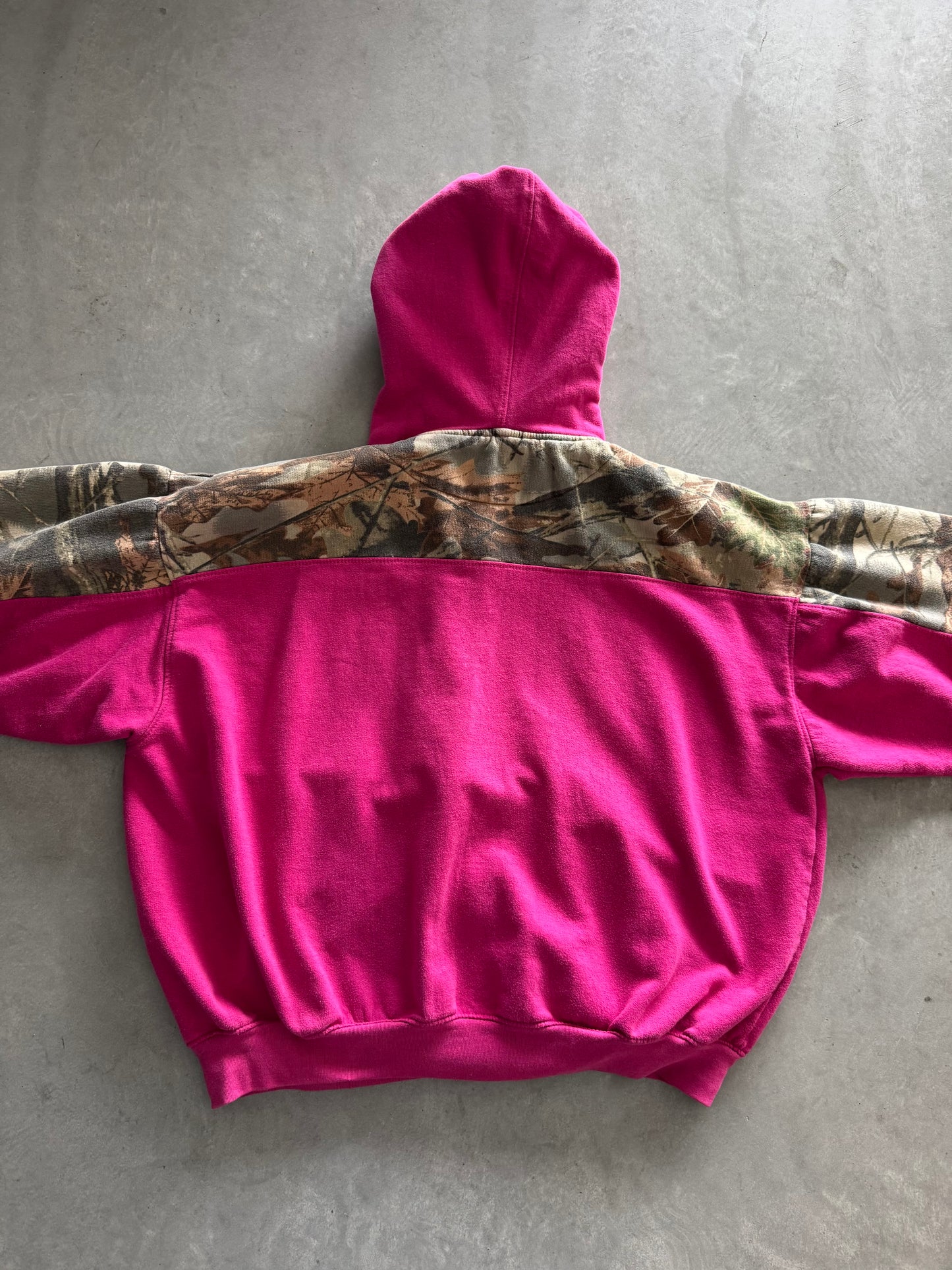 Vintage Pink & Camo Zip Up Hoodie - XL