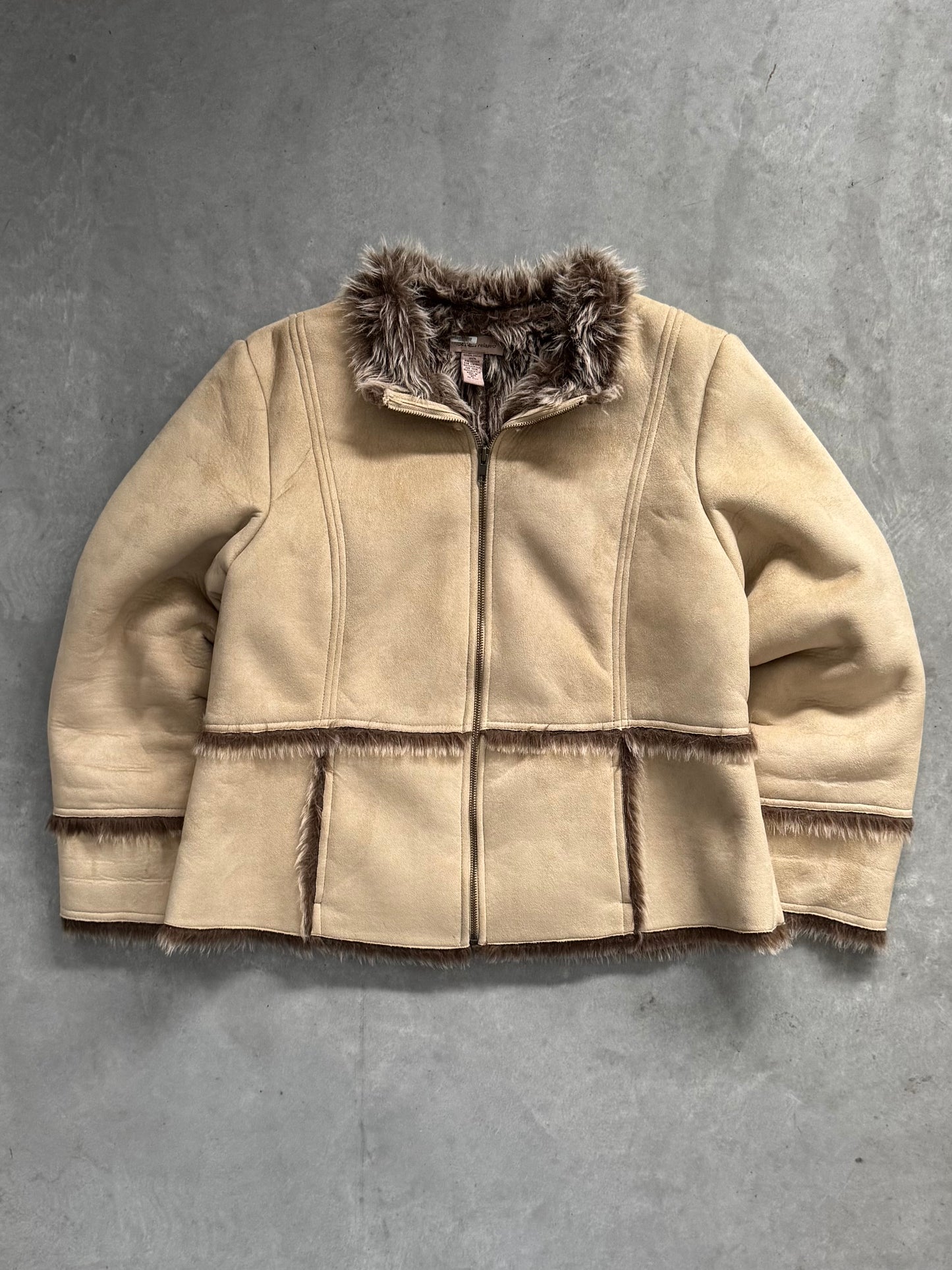 Vintage Y2K Suede Fur Lined Women’s Jacket - L