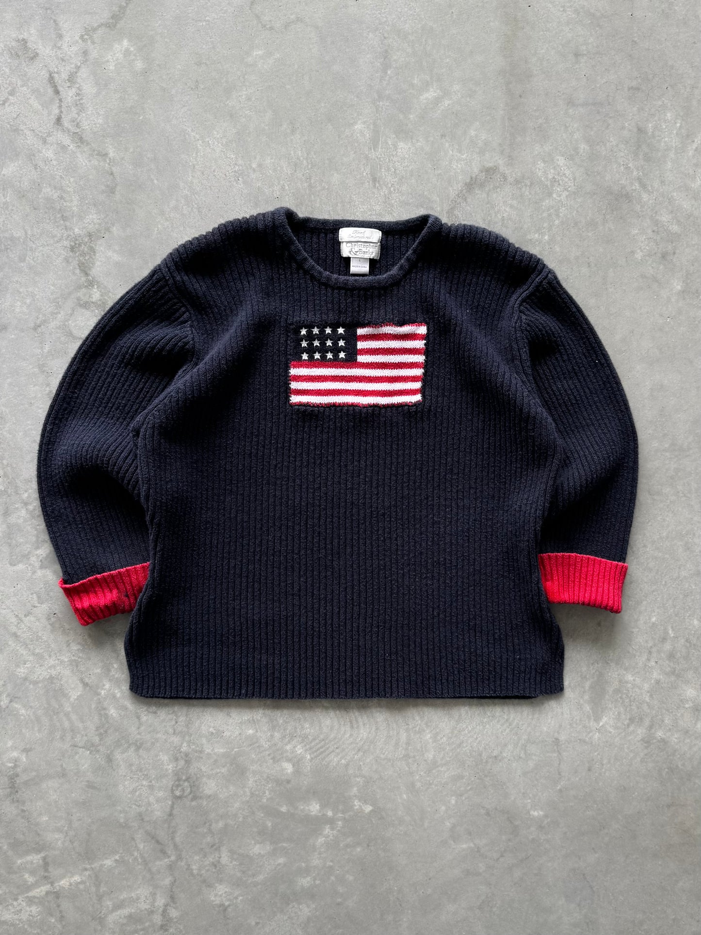 Vintage Knit Flag Sweater - L