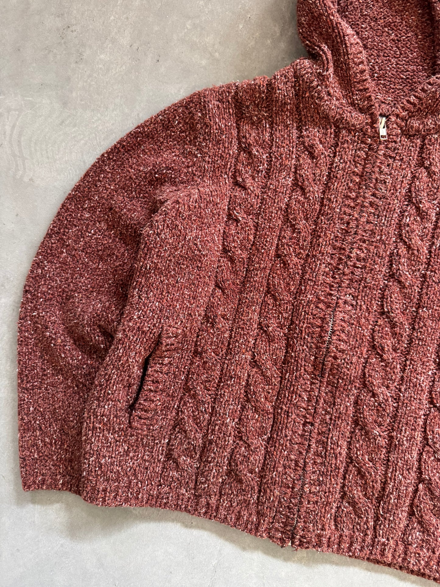 Vintage Women’s Cable Knit Zip Up Hoodie - M