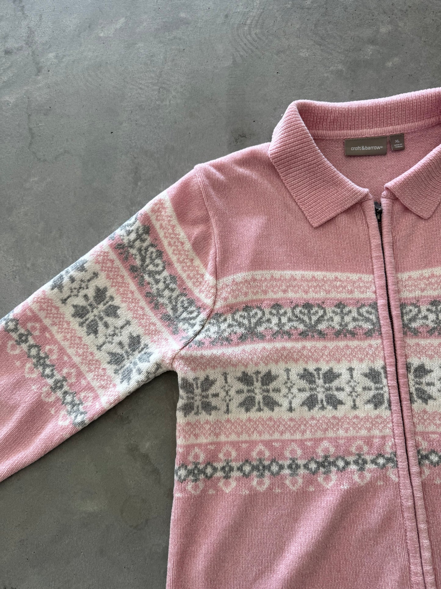 Vintage Fair Isle Zip Up Sweater - XL
