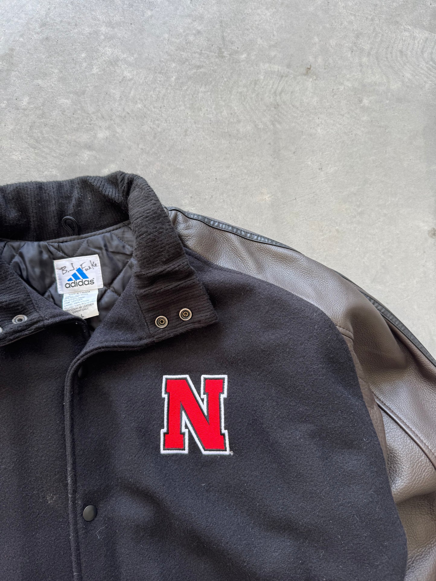 Vintage 90s Nebraska Adidas Leather Jacket - L