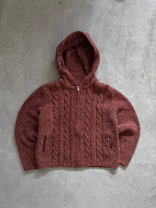 Vintage Women’s Cable Knit Zip Up Hoodie - M