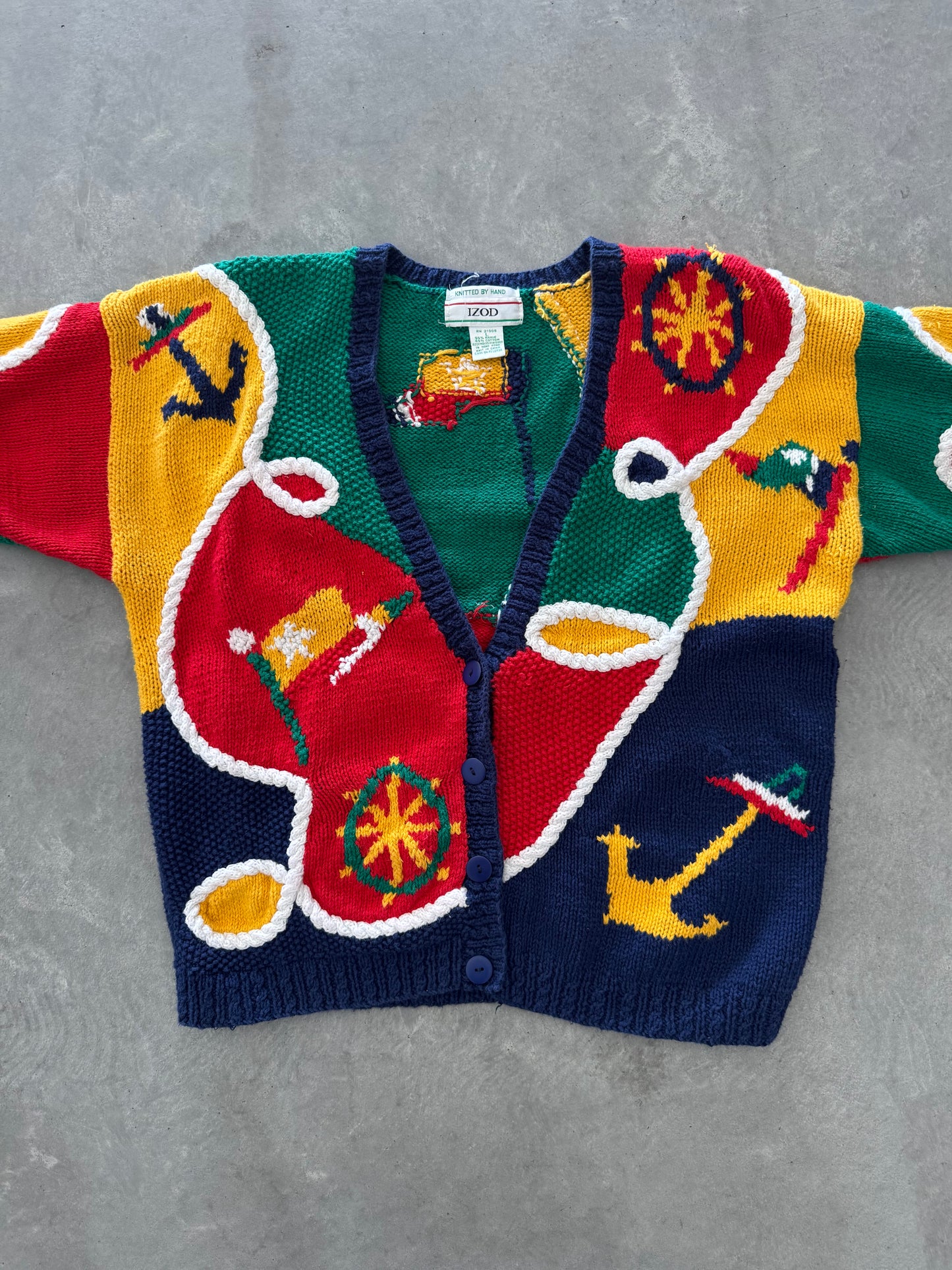 Vintage Izod Hand Knitted Cardigan - L