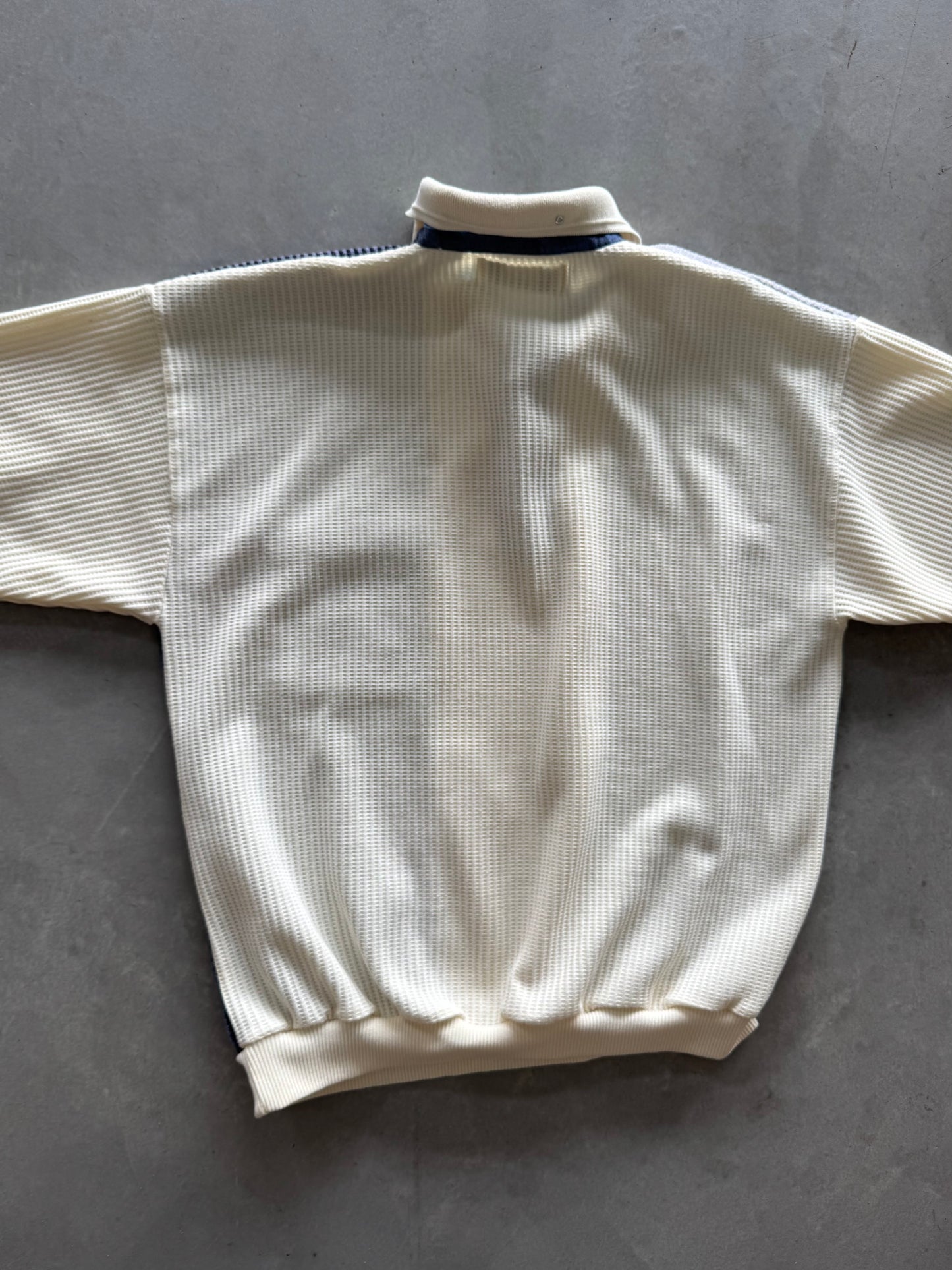 Vintage 80s Waffle Knit Long Sleeve Polo - M