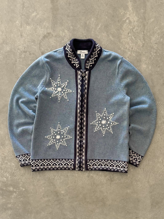 Vintage Snowflake Zip Up Sweater - M