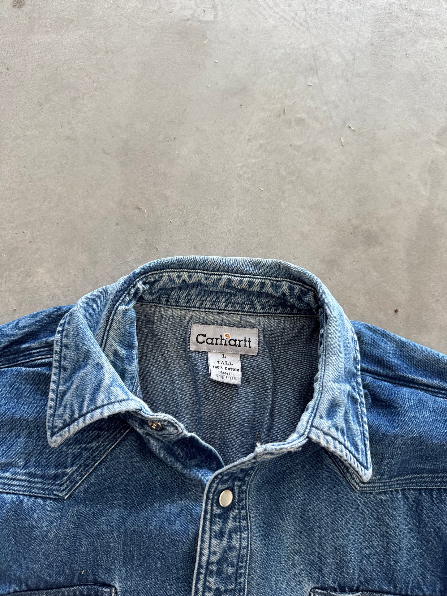 Vintage 00s Carhartt Denim Pearl Button Up Jacket - LT
