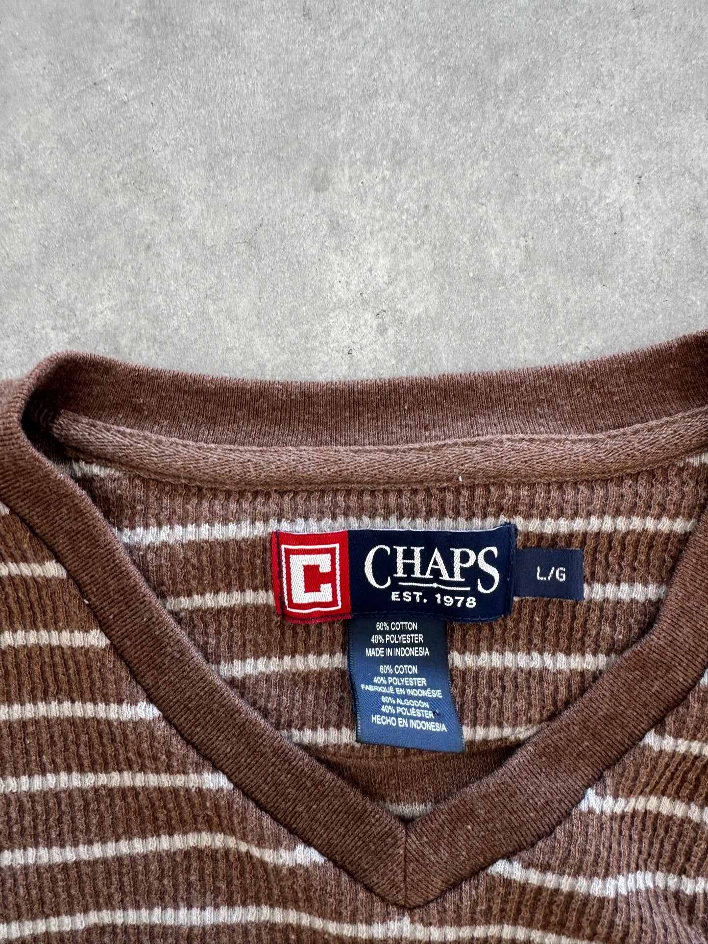 Vintage Striped Waffle Knit Long Sleeve - XL