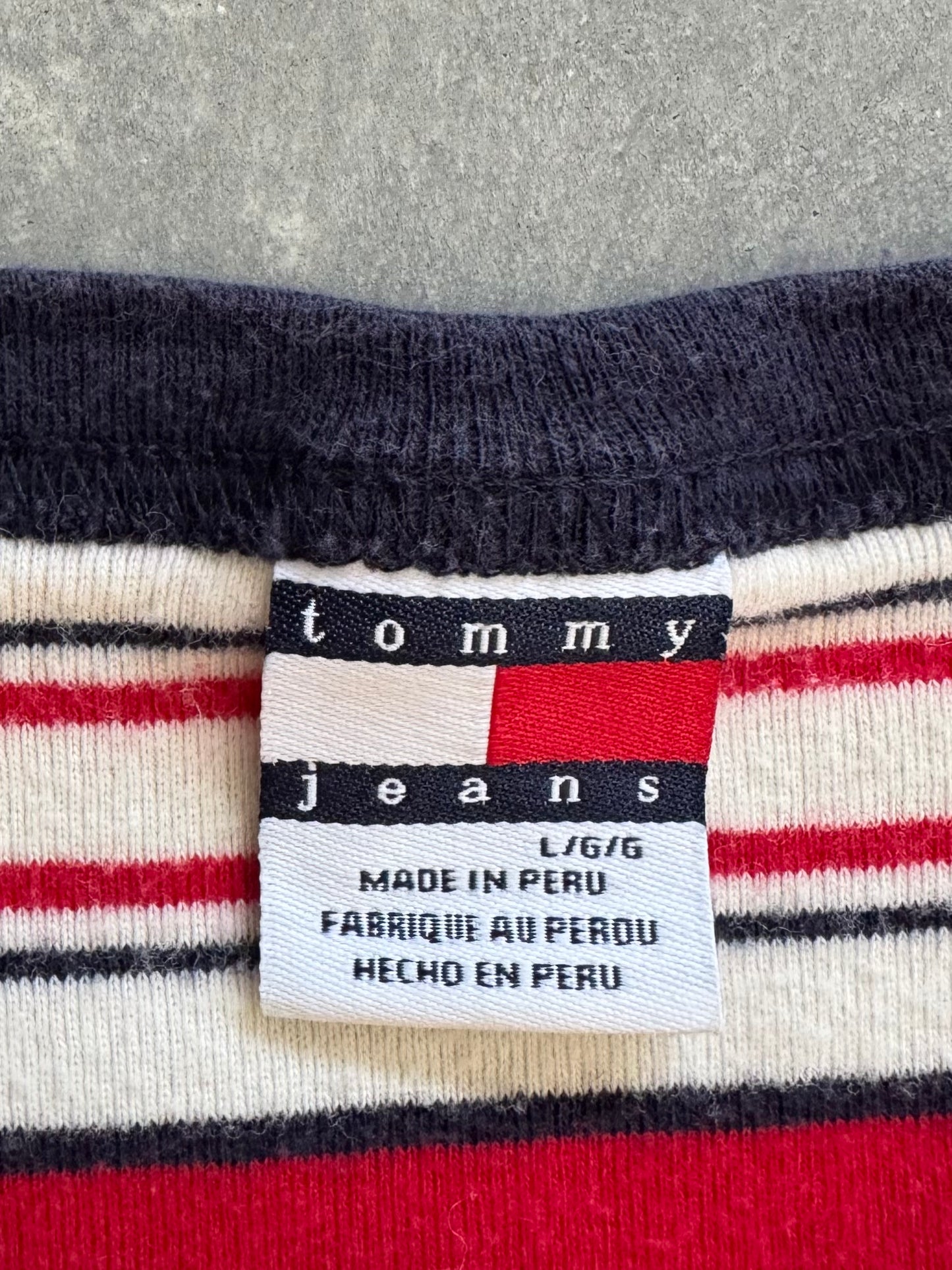 Vintage Tommy Hilfiger Women’s Striped Long Sleeve Baby Tee - L