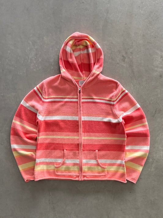 Vintage Women’s Knit Striped Zip Up Hoodie -  XL