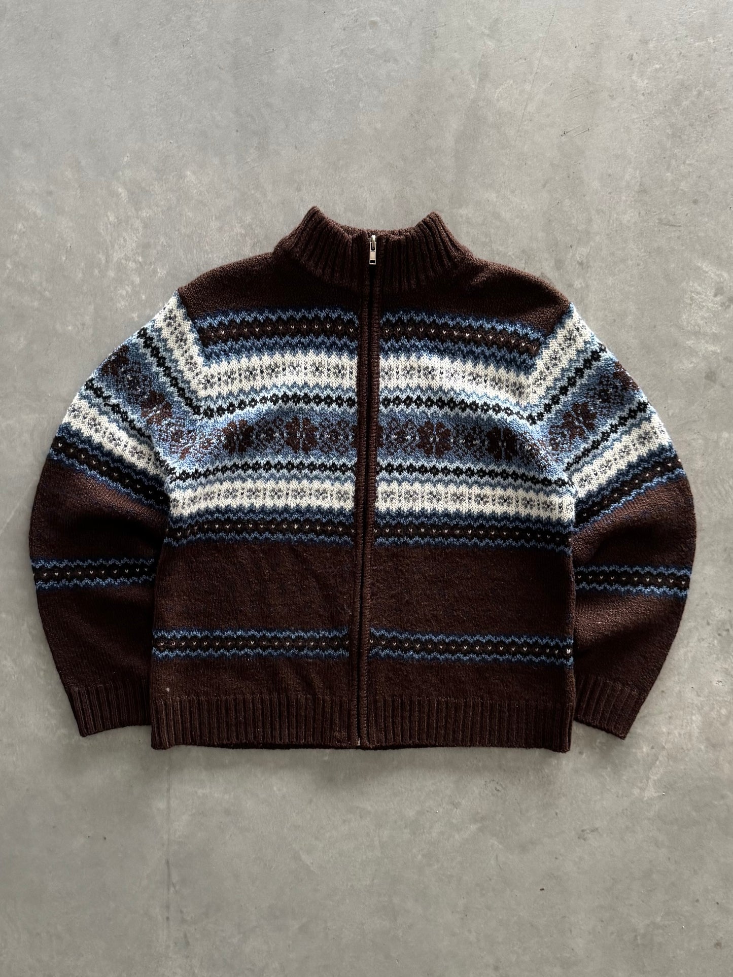 Vintage Fair Isle Zip Up Sweater - M