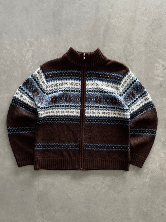 Vintage Fair Isle Zip Up Sweater - M
