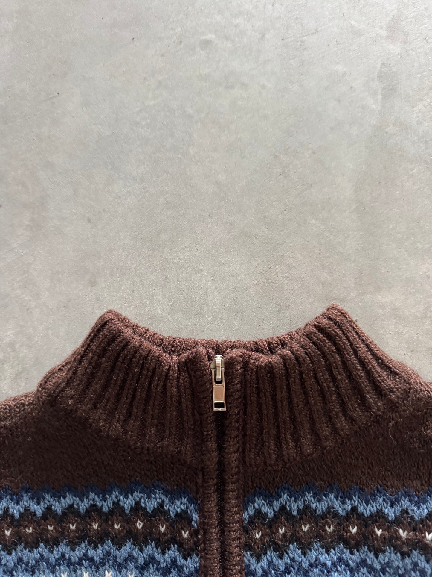Vintage Fair Isle Zip Up Sweater - M