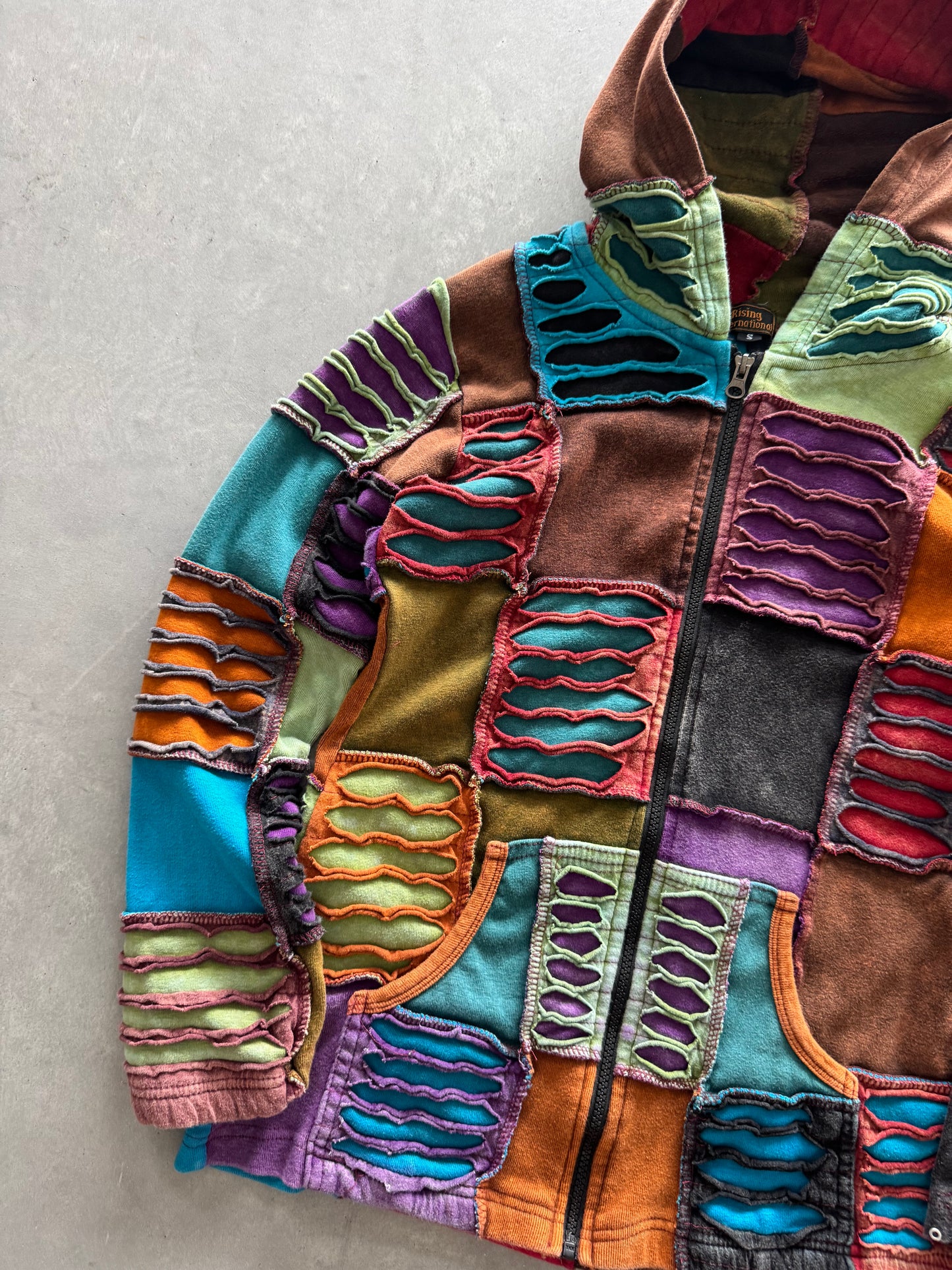 Vintage 00s Patchwork Zip Up Hoodie - S