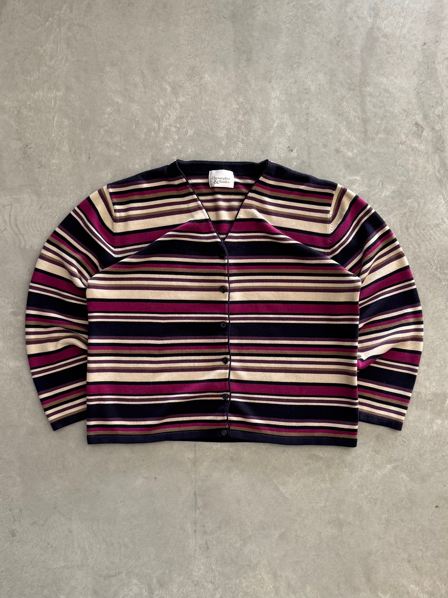 Vintage Christopher & Banks Striped Cardigan - XL