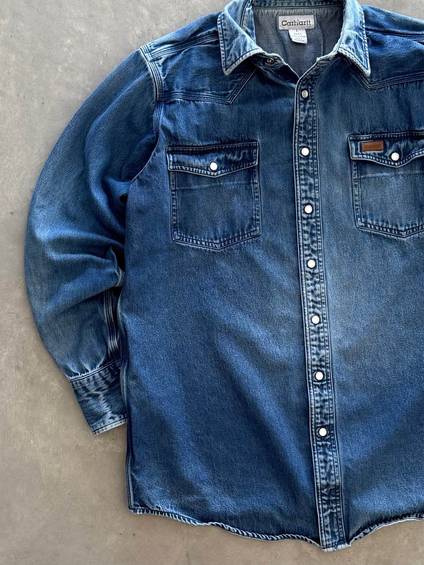 Vintage 00s Carhartt Denim Pearl Button Up Jacket - LT