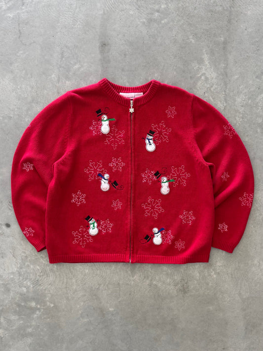 Vintage Snowman Zip Up Sweater - XL
