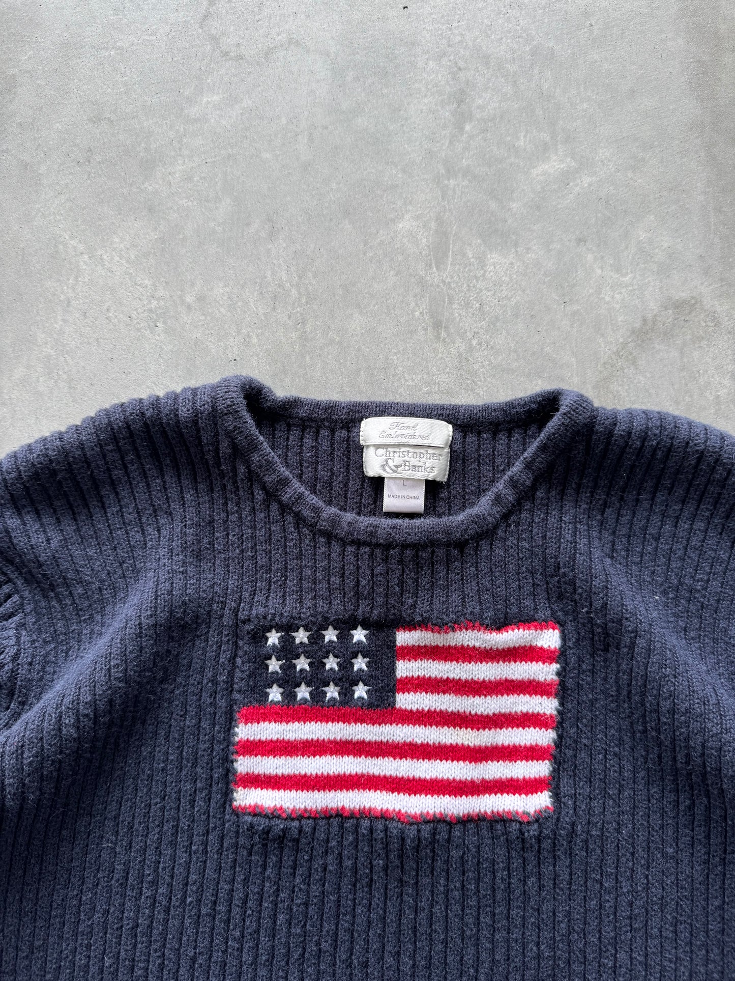 Vintage Knit Flag Sweater - L