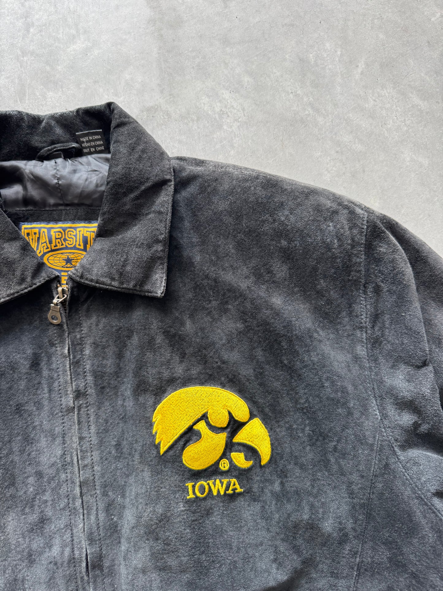 Vintage 90s Iowa Hawkeyes Suede Leather Jacket - L