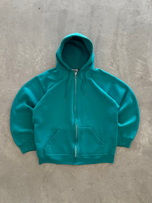 Vintage 90s Teal Zip Up Hoodie - L