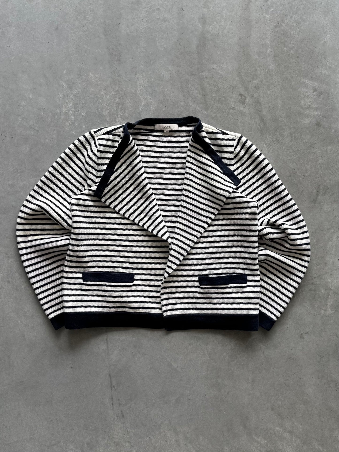 Navy & White Striped Cardigan - L