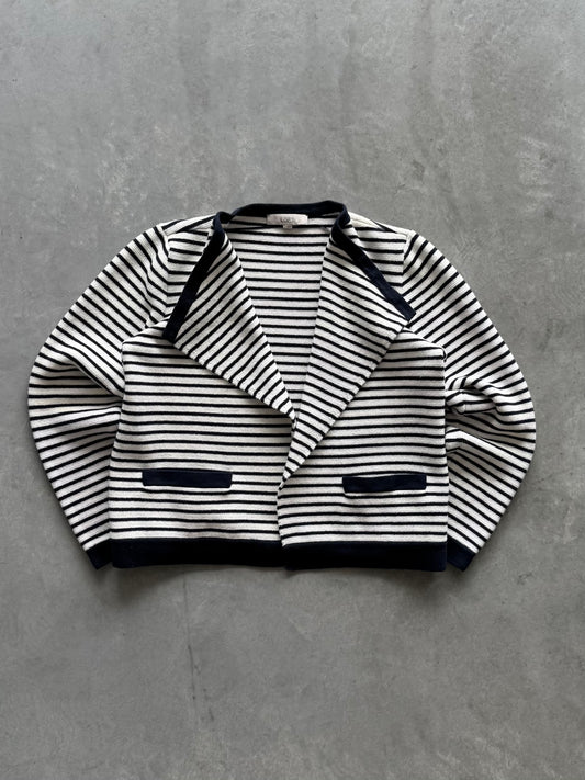 Navy & White Striped Cardigan - L