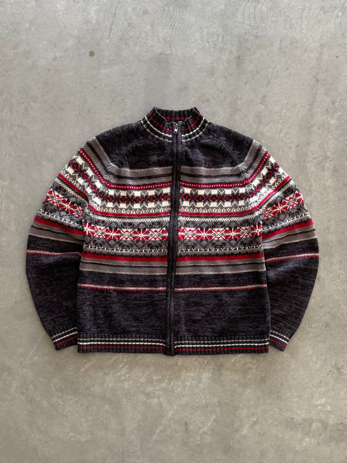 Vintage Fair Isle Zip Up Cardigan Sweater - S