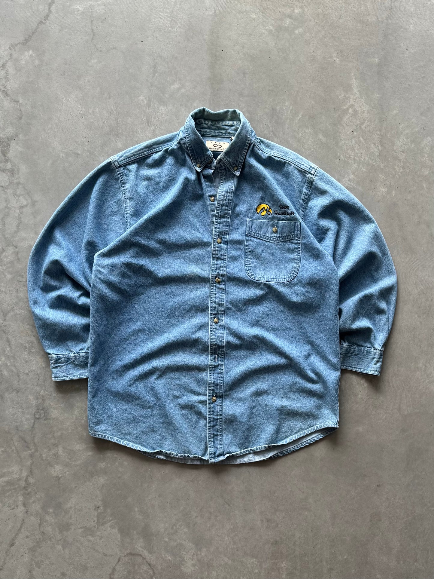 Vintage Iowa Hawkeyes Denim Oversized Button Up - M/L