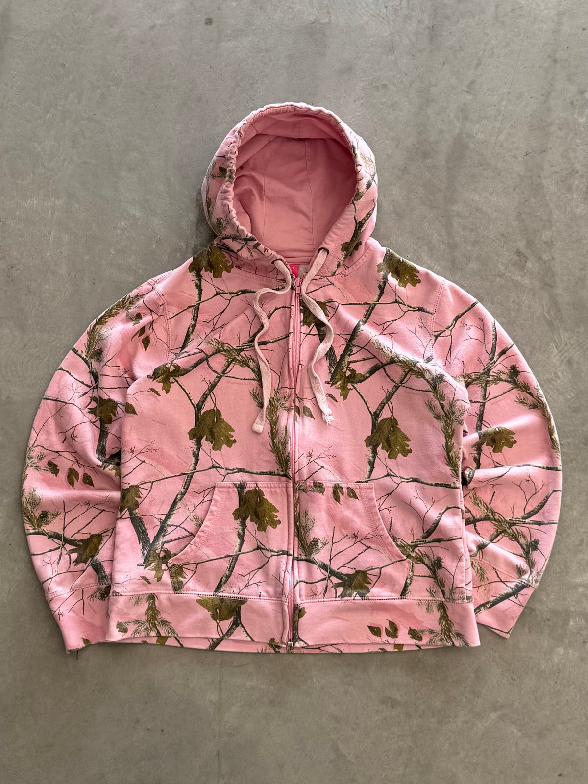 Vintage Women’s Pink Camo Zip Up Hoodie - XL