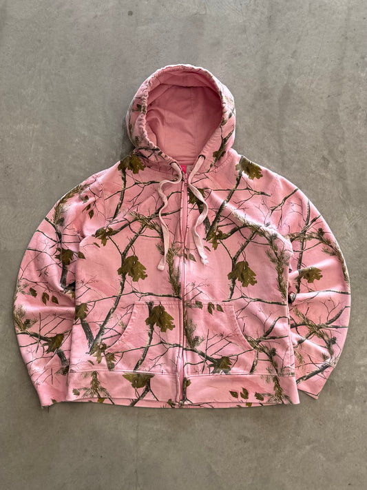 Vintage Women’s Pink Camo Zip Up Hoodie - XL