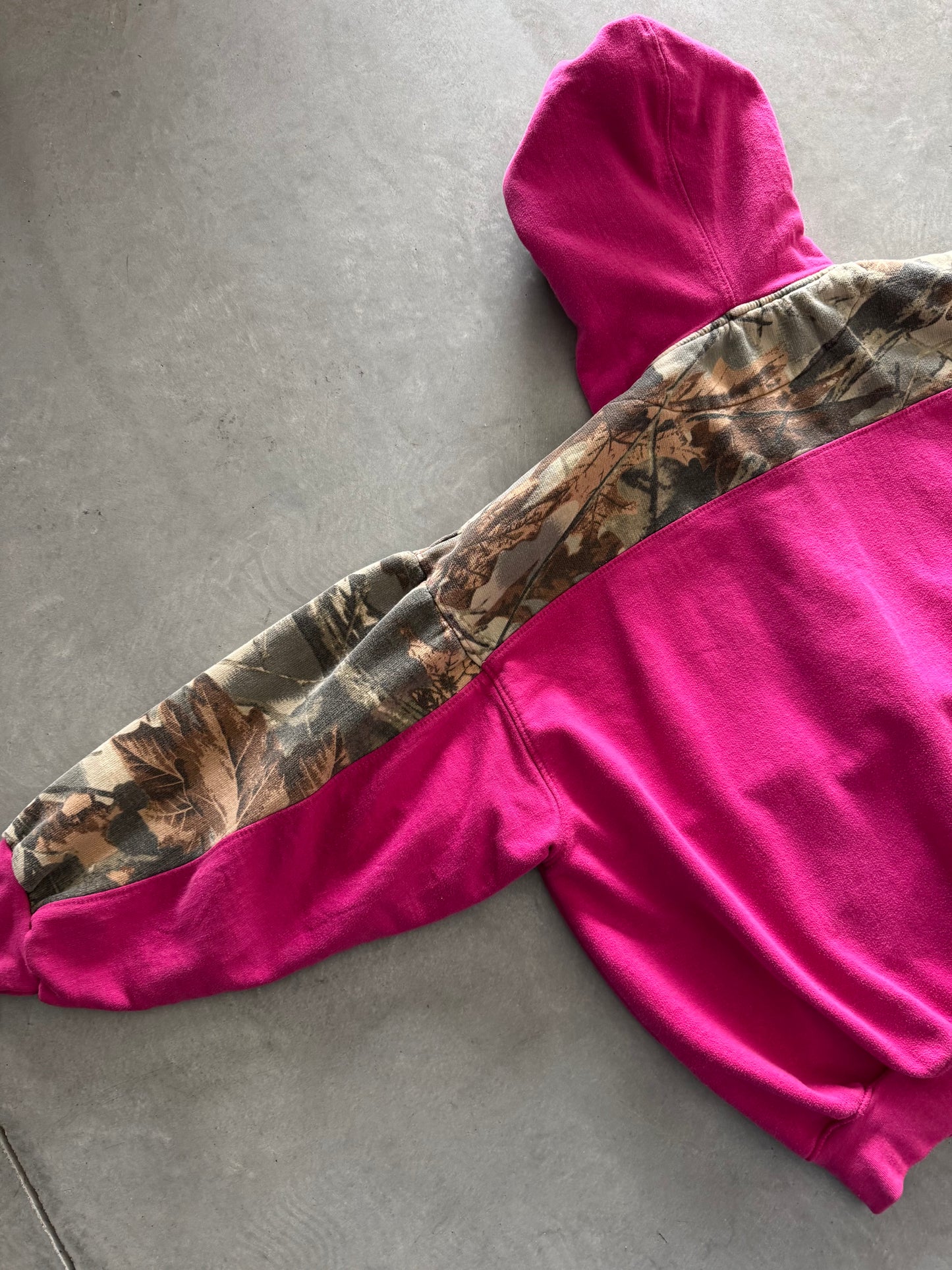Vintage Pink & Camo Zip Up Hoodie - XL