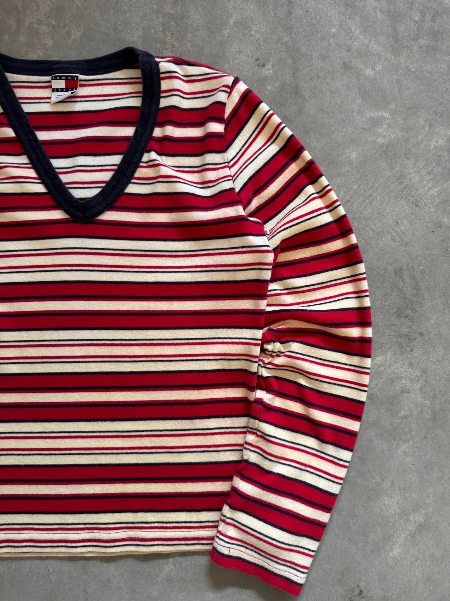 Vintage Tommy Hilfiger Women’s Striped Long Sleeve Baby Tee - L