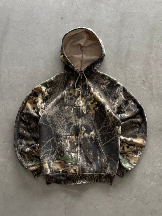 Vintage 90s Camo Zip Up Hoodie - M