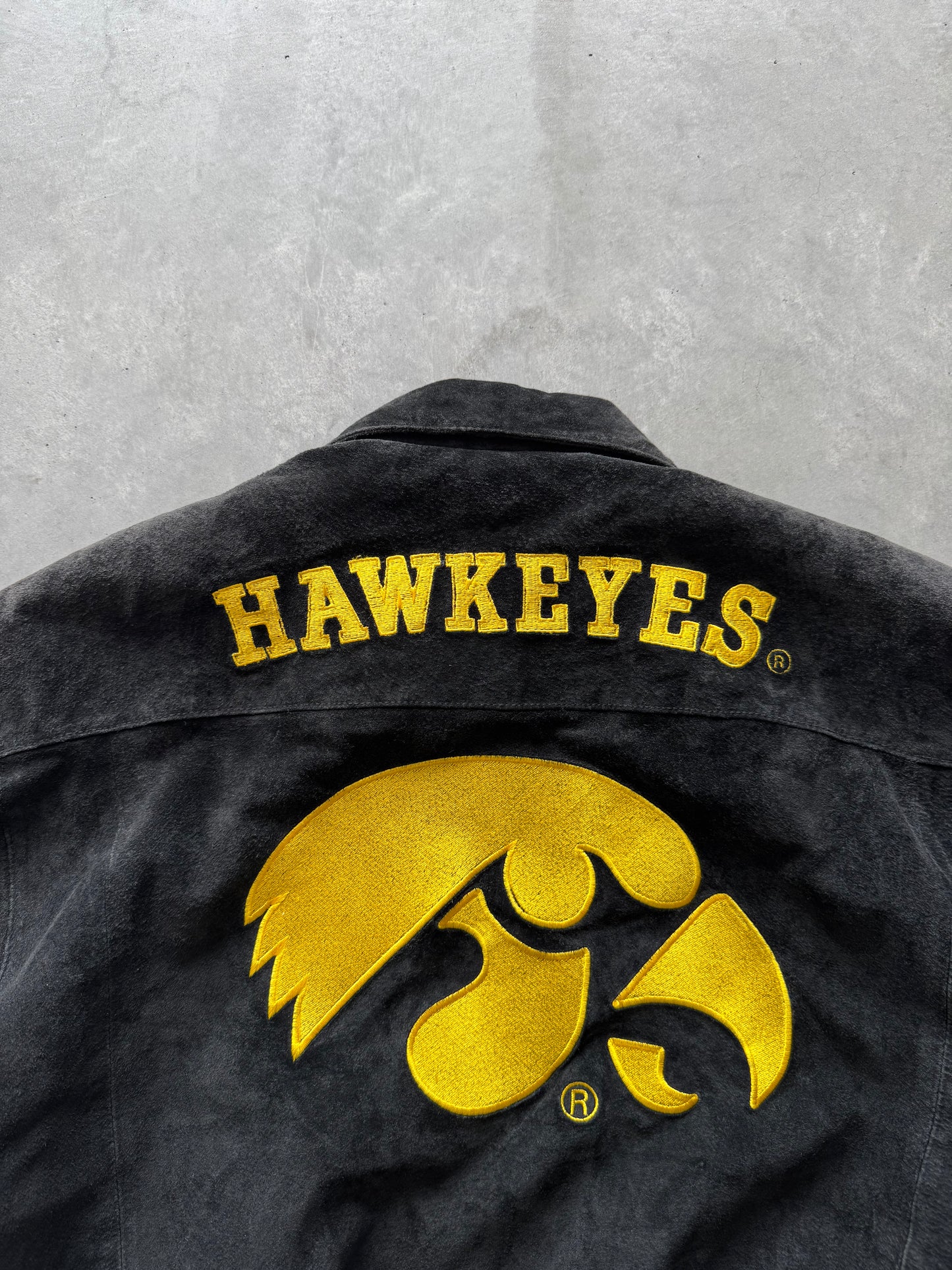 Vintage 90s Iowa Hawkeyes Suede Leather Jacket - L