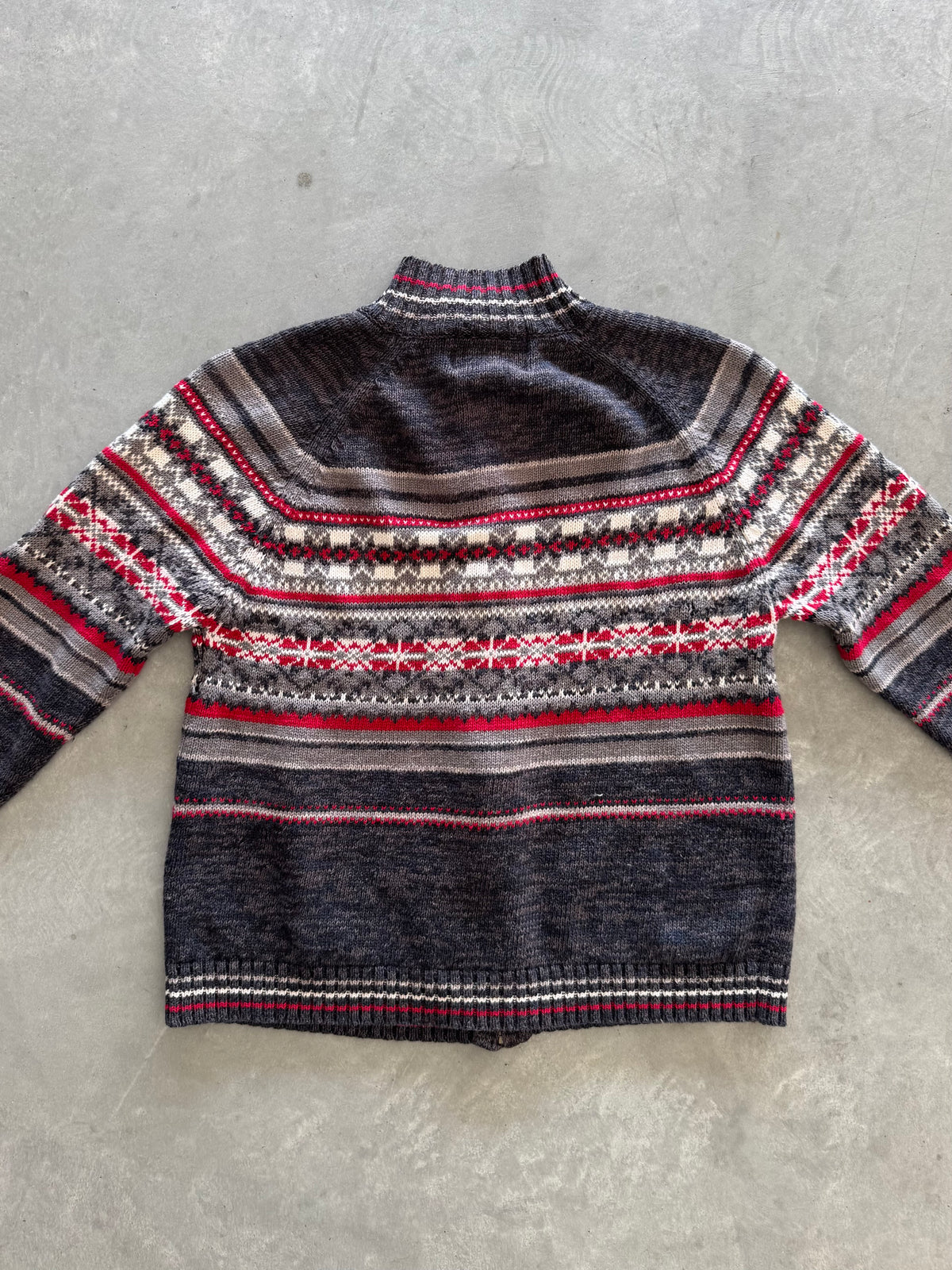 Vintage Fair Isle Zip Up Cardigan Sweater - S
