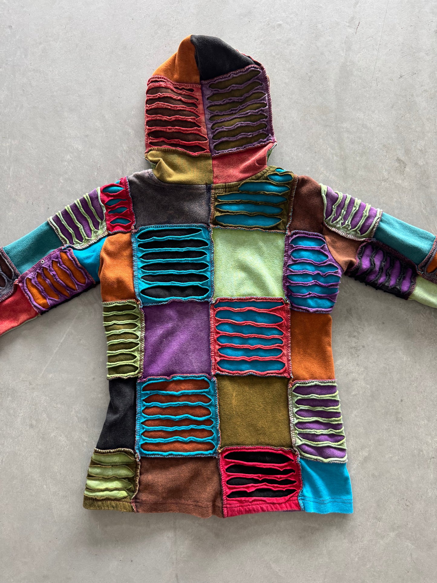 Vintage 00s Patchwork Zip Up Hoodie - S