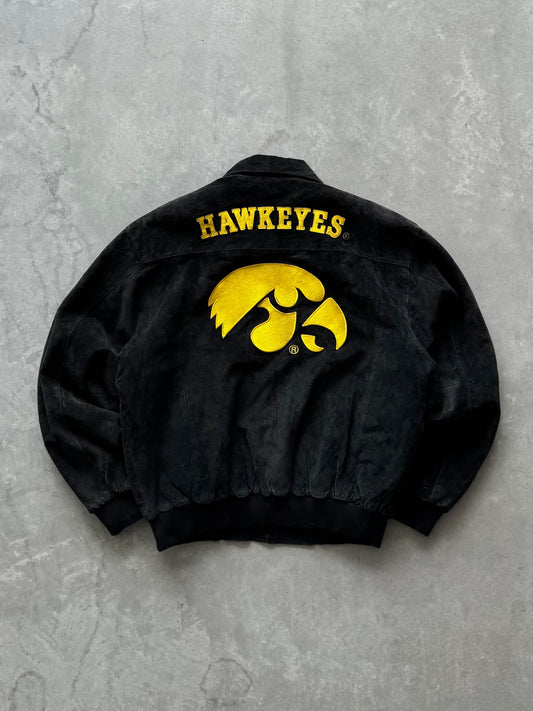 Vintage 90s Iowa Hawkeyes Suede Leather Jacket - L